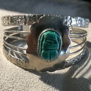 Vintage, Jade color stone silver-tone bracelet